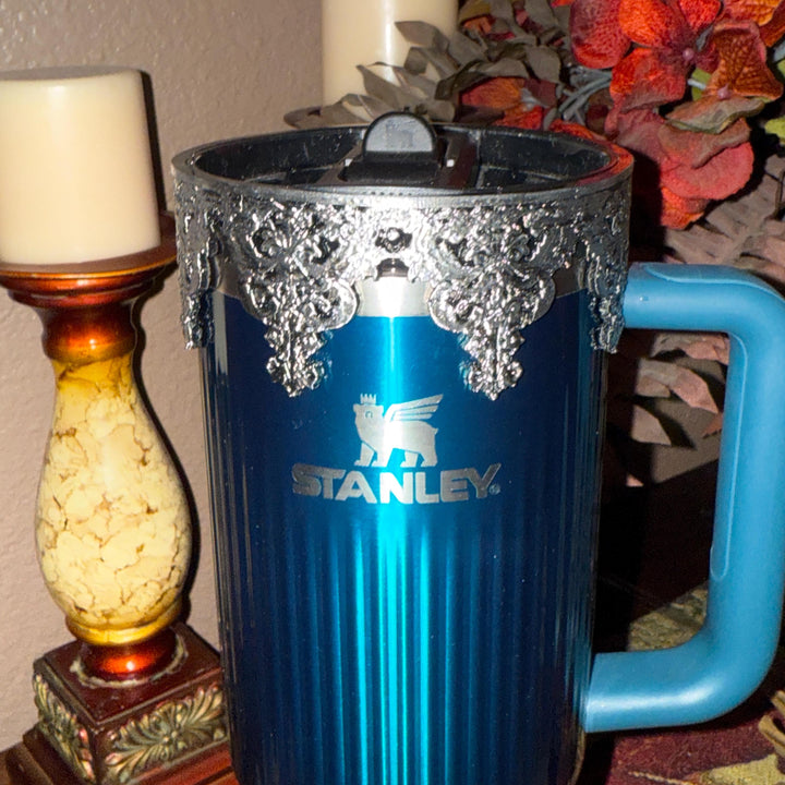 Black Silver Damask Lace Tumbler Boot or Halo, Tumbler Boot Sleeve, fits your Stanley Tumblers, Unique Gift