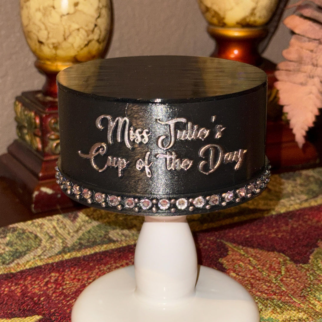 Custom “Cup of the Day” Desktop Pedestal Stand | Personalized Stanley Cup Display | Rhinestone Tumbler Stand | Office Cup Holder for Desk