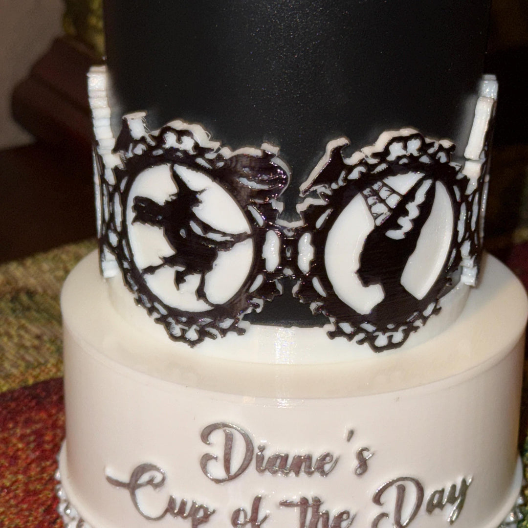 Black and White Halloween Tumbler Boot, multiple designs on panels, trendy accessories for Stanley tumblers, unique gift hand painted