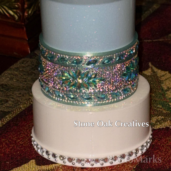 Teal Lake Blue Flat Fancy Irridescent Rhinestone Tumbler Princess Collection, Stanley accessories unique gift Crown Halo Boot Straw Topper