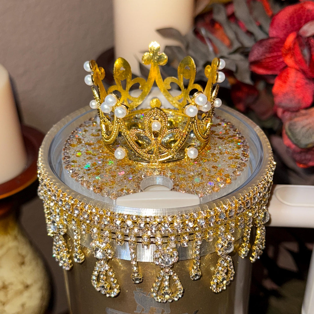 Luxurious Gold Fancy Rhinestone Royal Princess Accessory for Stanley tumbler, Crown Topper, Royal Queen Halo Bling Bangle Band Boot Straw