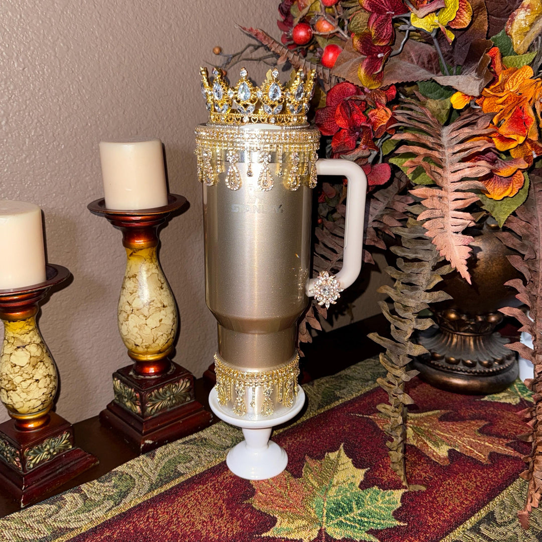Luxurious Gold Fancy Rhinestone Royal Princess Accessory for Stanley tumbler, Crown Topper, Royal Queen Halo Bling Bangle Band Boot Straw