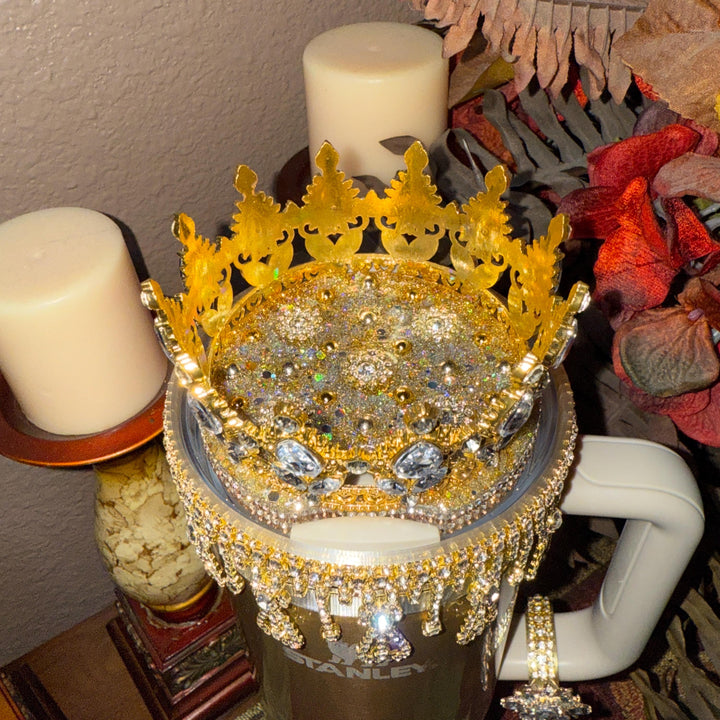 Luxurious Gold Fancy Rhinestone Royal Princess Accessory for Stanley tumbler, Crown Topper, Royal Queen Halo Bling Bangle Band Boot Straw