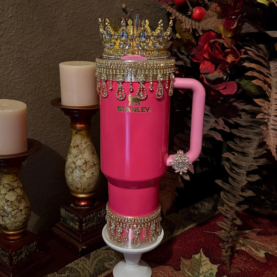 Luxurious Gold Fancy Rhinestone Royal Princess Accessory for Stanley tumbler, Crown Topper, Royal Queen Halo Bling Bangle Band Boot Straw