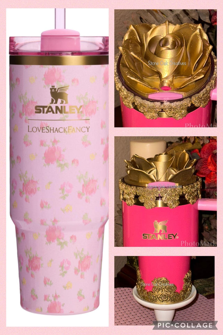 Gold Rose Cluster Tumbler Topper, boot or halo for the Love Shack Fancy Stanley Tumblers