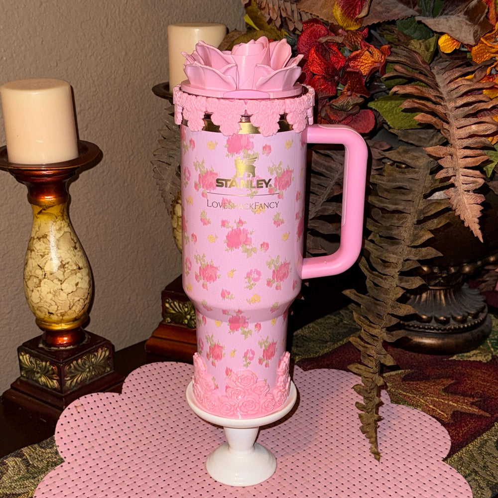 Rose Cluster Tumbler Topper, boot or halo for the Love Shack Fancy Stanley Tumblers, Pink accents with gold, BEST SELLER