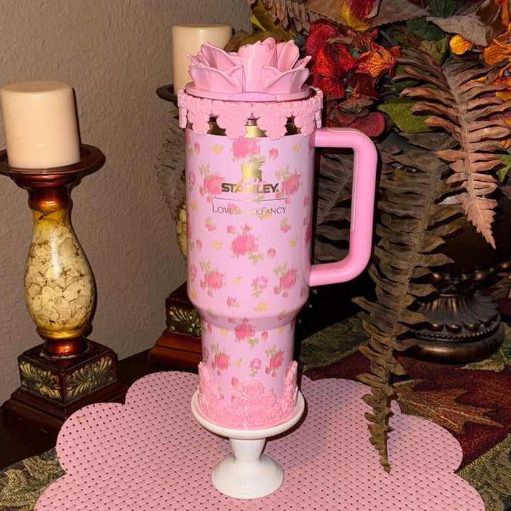 Rose Cluster Tumbler Topper, boot or halo for the Love Shack Fancy Stanley Tumblers, Pink accents with gold, Stanley Accessories BEST SELLER