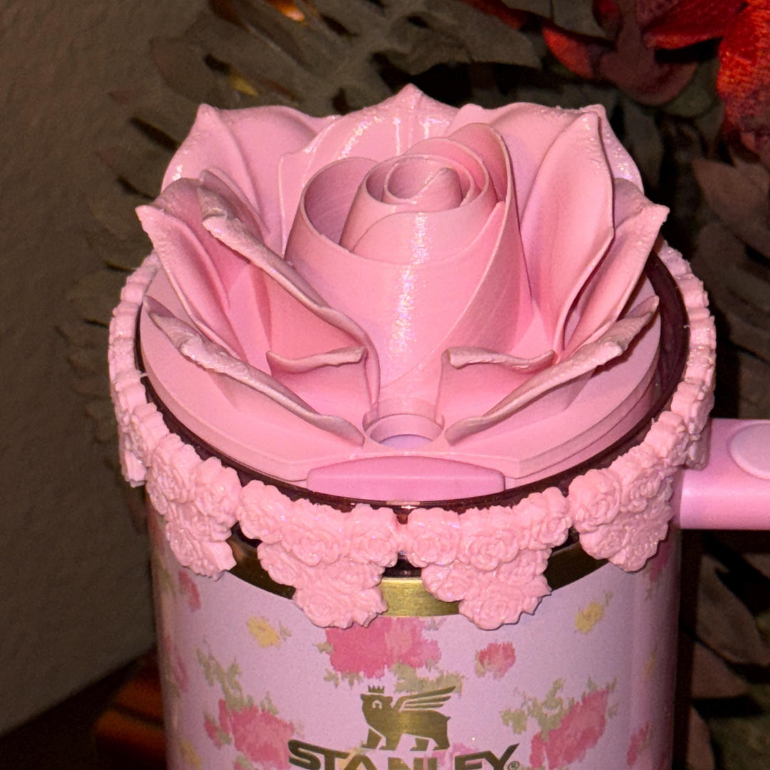 Rose Cluster Tumbler Topper, boot or halo for the Love Shack Fancy Stanley Tumblers, Pink accents with gold, BEST SELLER