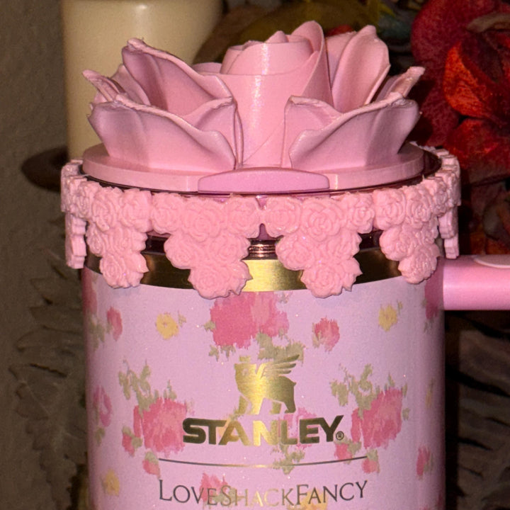 Rose Cluster Tumbler Topper, boot or halo for the Love Shack Fancy Stanley Tumblers, Pink accents with gold, BEST SELLER