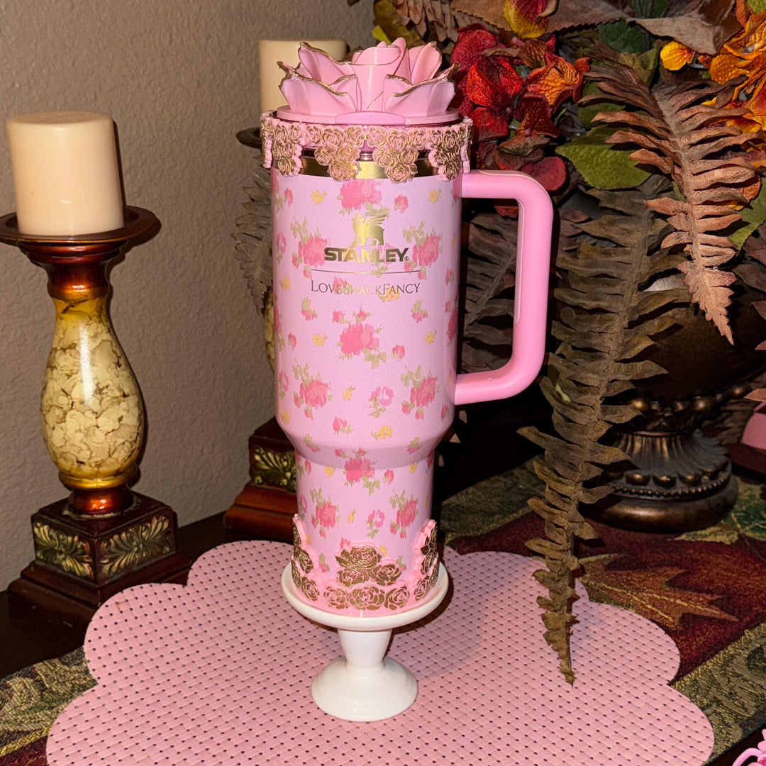 Rose Cluster Tumbler Topper, boot or halo for the Love Shack Fancy Stanley Tumblers, Pink accents with gold, BEST SELLER