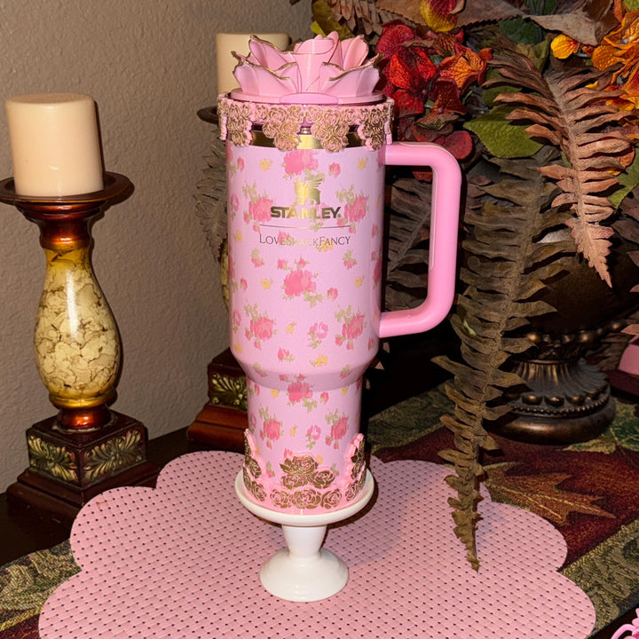Rose Cluster Tumbler Topper, boot or halo for the Love Shack Fancy Stanley Tumblers, Pink accents with gold, BEST SELLER