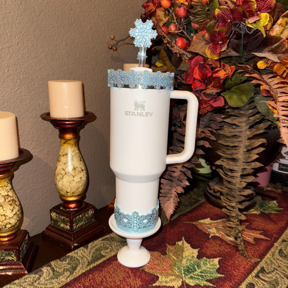 Christmas Snowflake Tumbler Boot, Protective Sleeve, Stanley Tumbler Accessories, unique gift, straw topper