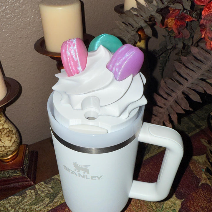 3D Whipped Topping and Macaroons Tumbler Topper that fit the Love Shack Fancy Stanley lids, 3D Decorative Lid attachment