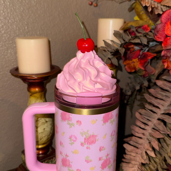 Pink Faux Whipped with Cherry Tumbler Topper, fits the Love Shack Fancy Stanley Tumblers, 3D printed