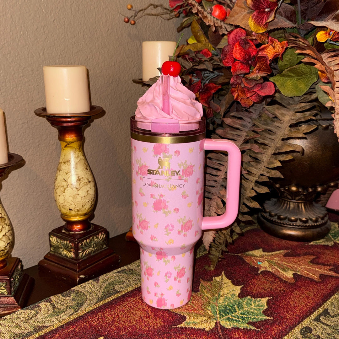 Pink Whipped with Cherry Tumbler Topper, fits the Love Shack Fancy Stanley Tumblers, 3D printed