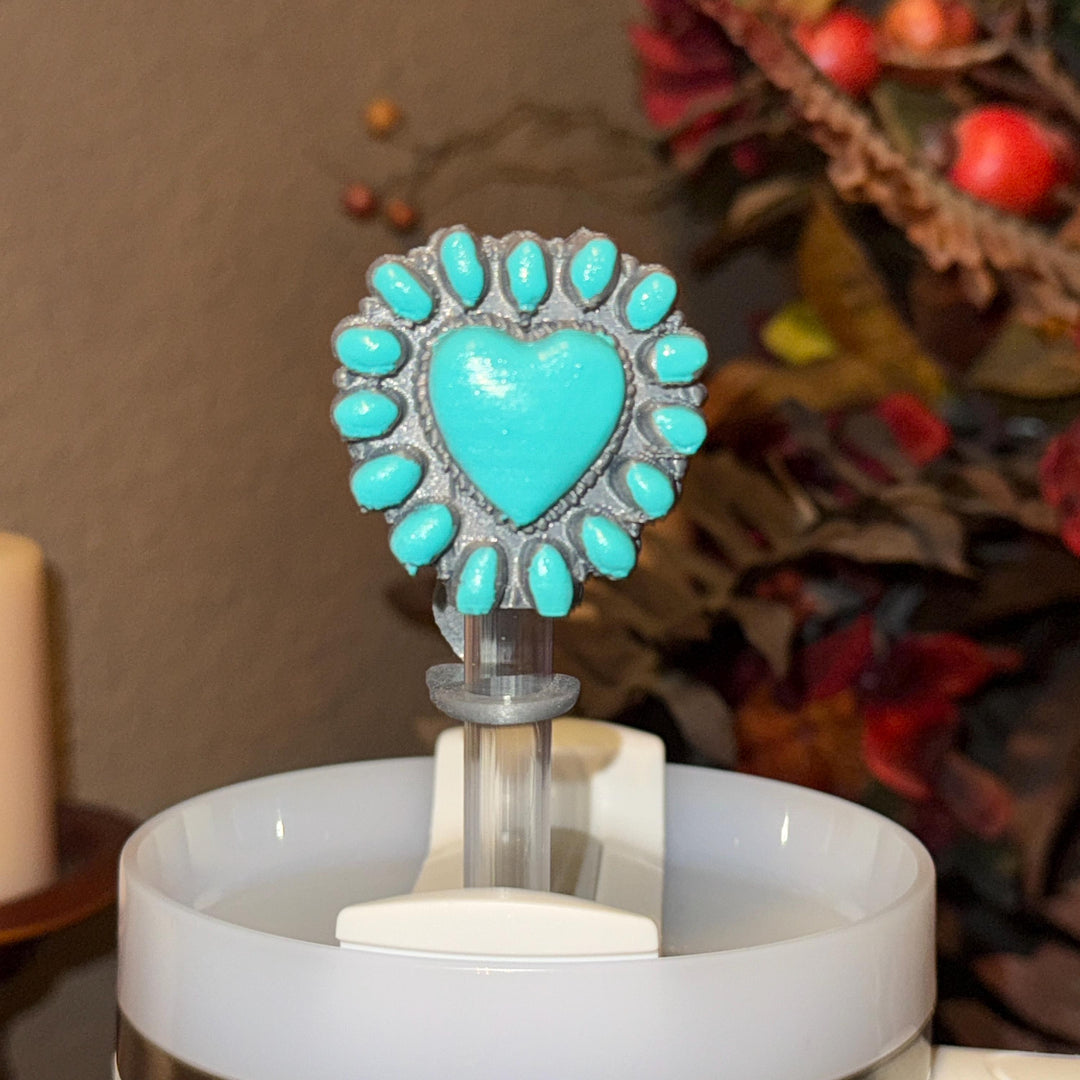 Heart Concho Turquoise Tumbler Boot, straw topper, lid topper, handle charm Stanley, Drink Sleeve Protective Boot, Unique jewelry