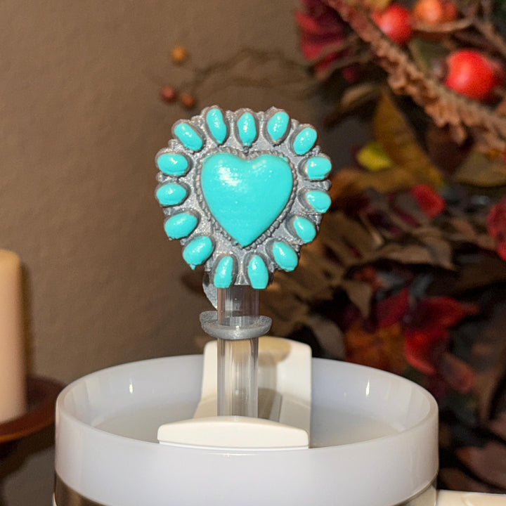 Heart Concho Turquoise Tumbler Boot, straw topper, lid topper, handle charm Stanley, Drink Sleeve Protective Boot, Unique jewelry