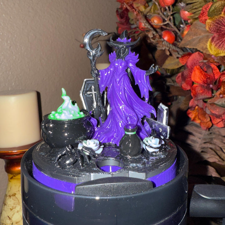 Purple Halloween Witch Tumbler Topper, hat, broom, spell book, cauldron, spiders - HOT SELLER, unique gift spooky witchy vibes