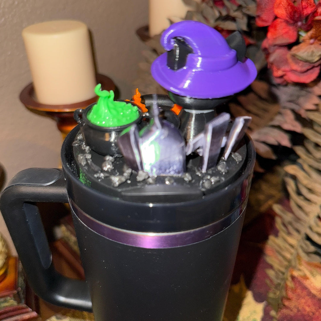 Halloween Witch Cat Tumbler Topper, Halloween tumbler lid, Halloween gift, 3D Decorative Lid - HOT SELLER, unique gift