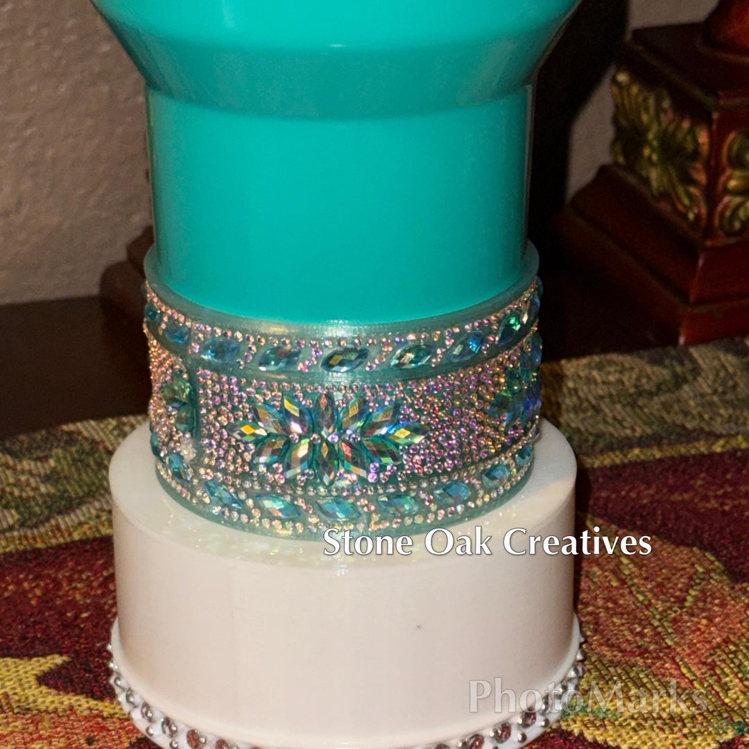Teal Lake Blue Flat Fancy Irridescent Rhinestone Tumbler Princess Collection, Stanley accessories unique gift Crown Halo Boot Straw Topper