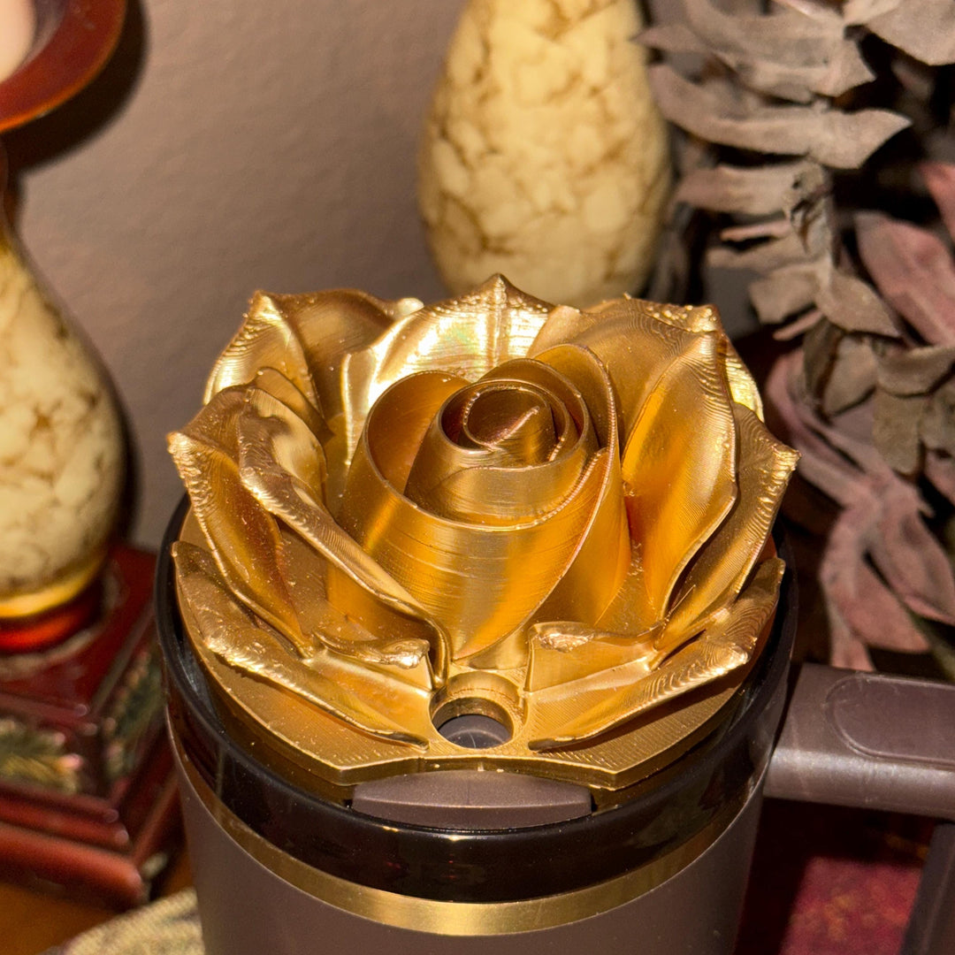 Luxurious Gold Rose Tumbler Topper that fit the 30 oz and 40 oz Stanley tumbler lids