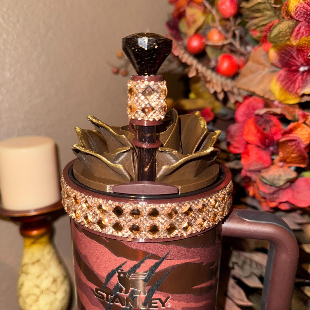 Flat Gold Rhinestone Fancy Boot Band Royal Princess Accessories for Stanley tumblers, accent jewelry, unique gift, Tyla Chocolate Gold