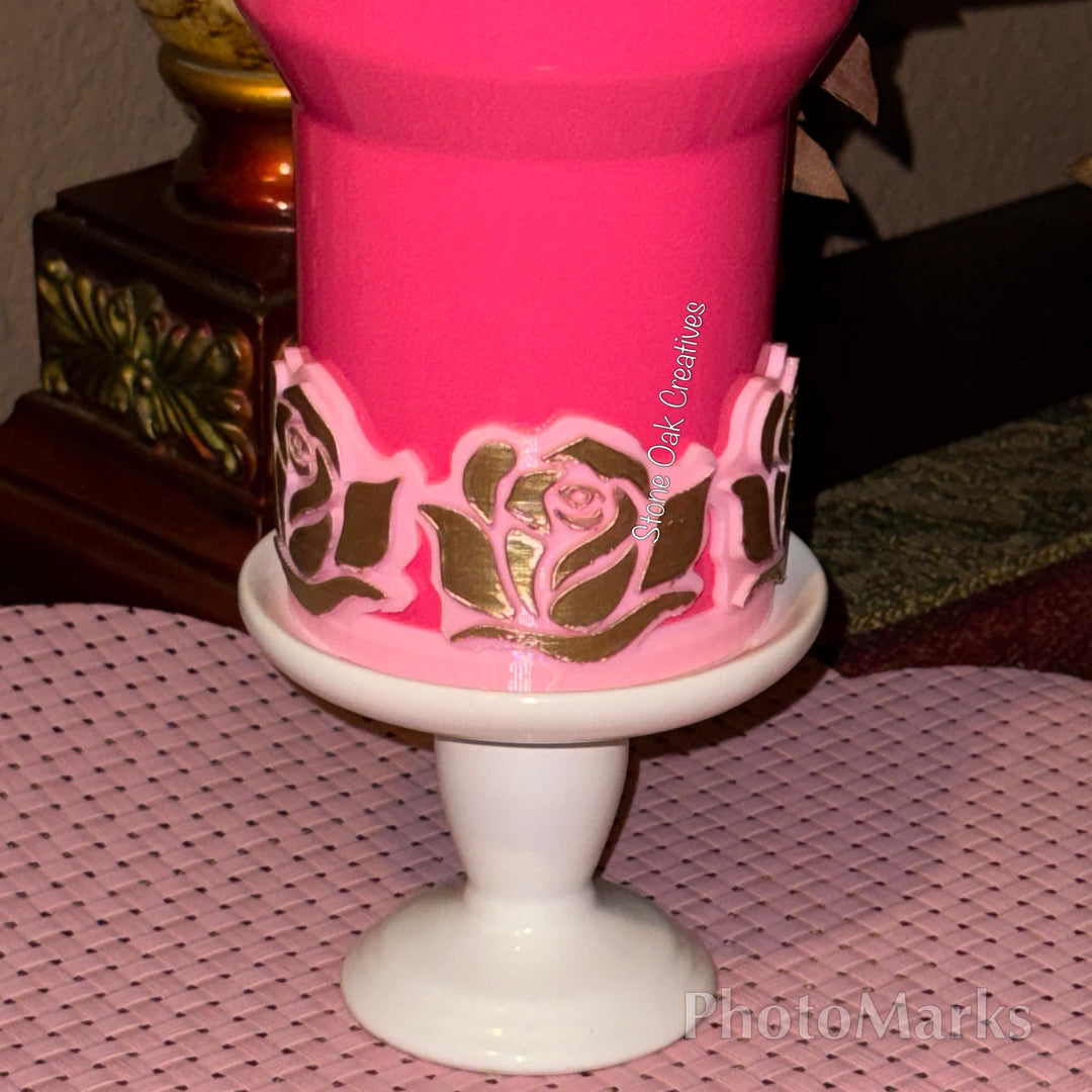 Single Rose Tumbler Topper, boot or halo for the Love Shack Fancy Stanley Tumblers, Pink Rose accents with gold, BEST SELLER
