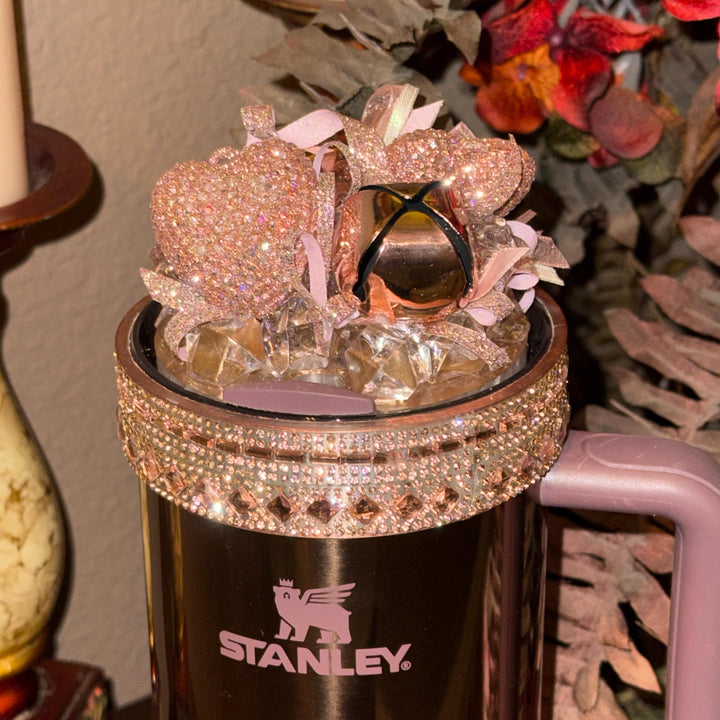 Polished Rose Gold Flat Fancy Rhinestone Tumbler Princess Collection, Stanley tumbler accessories, Heart Bell Topper, Halo Boot Bangles