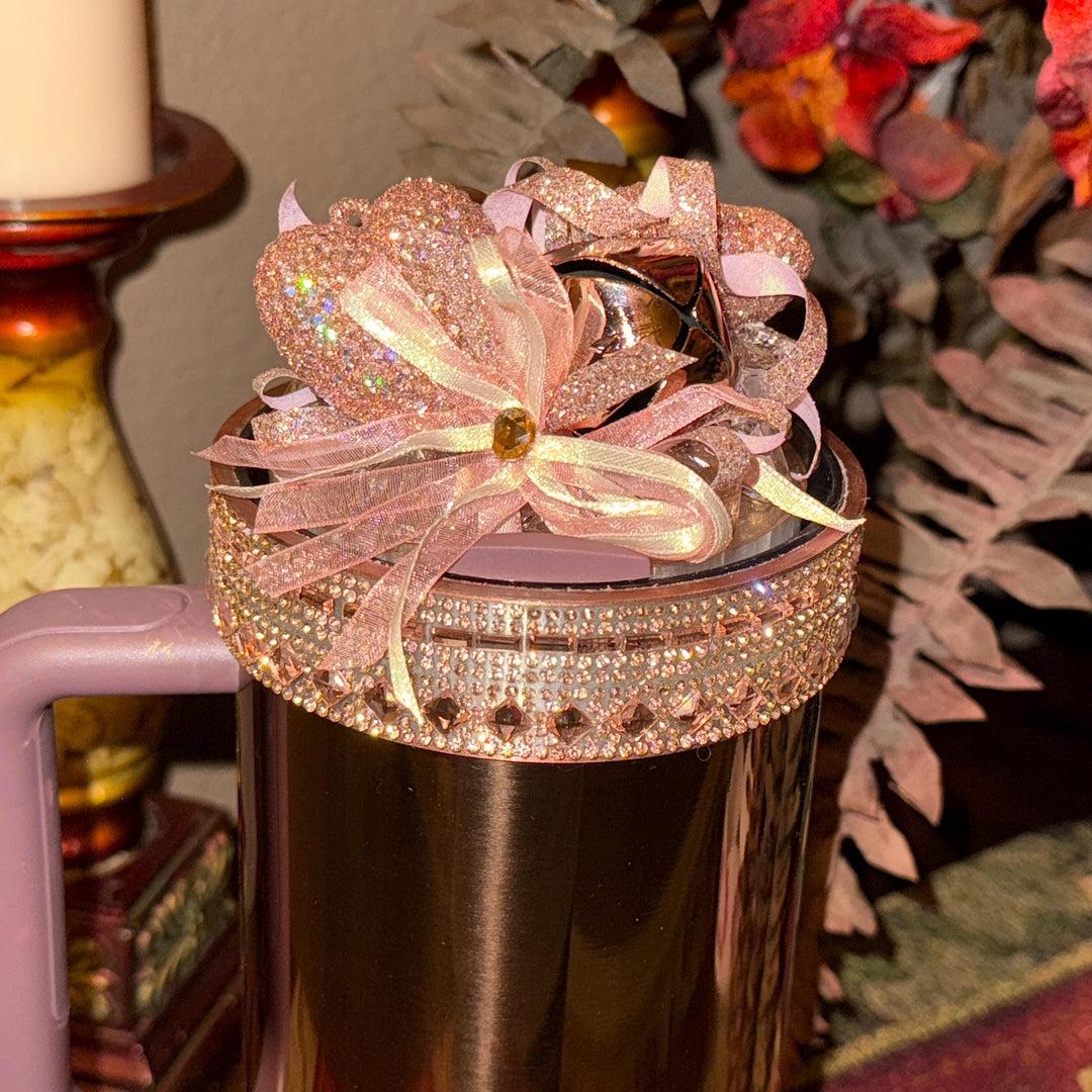 Polished Rose Gold Flat Fancy Rhinestone Tumbler Princess Collection, Stanley tumbler accessories, Heart Bell Topper, Halo Boot Bangles