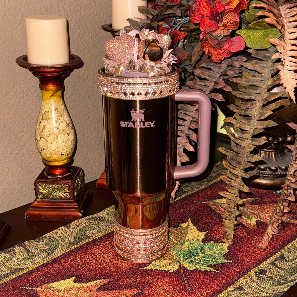 Polished Rose Gold Flat Fancy Rhinestone Tumbler Princess Collection, Stanley tumbler accessories, Heart Bell Topper, Halo Boot Bangles