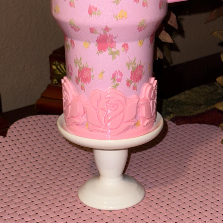 Single Rose Tumbler Topper, boot or halo for the Love Shack Fancy Stanley Tumblers, Pink Rose accents with gold, BEST SELLER