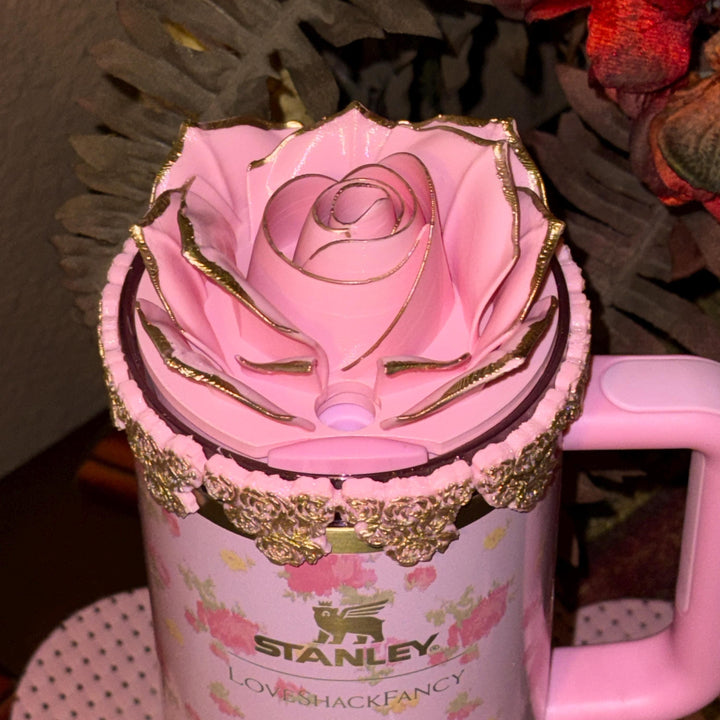 Rose Cluster Tumbler Topper, boot or halo for the Love Shack Fancy Stanley Tumblers, Pink accents with gold, Stanley Accessories BEST SELLER