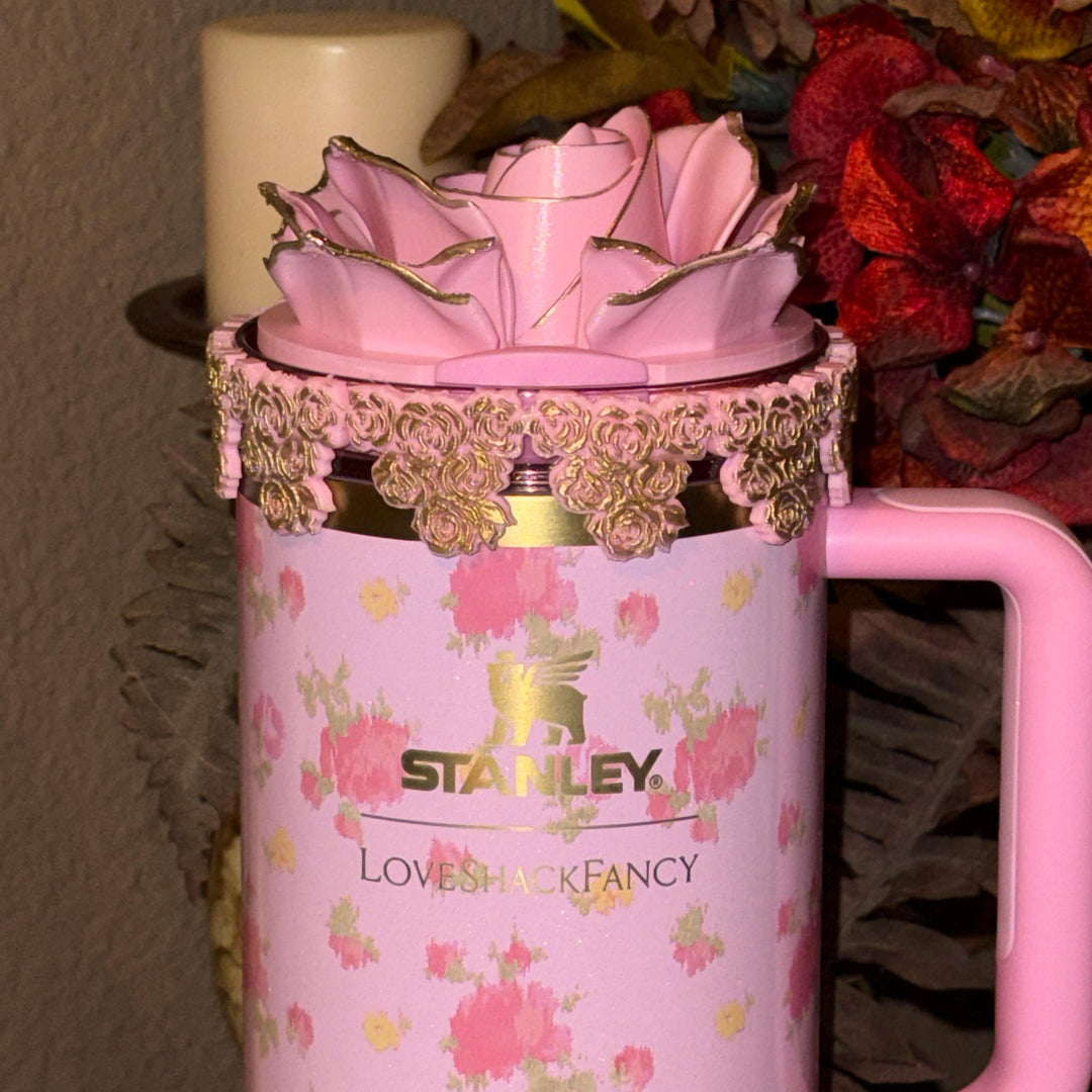 Rose Cluster Tumbler Topper, boot or halo for the Love Shack Fancy Stanley Tumblers, Pink accents with gold, Stanley Accessories BEST SELLER