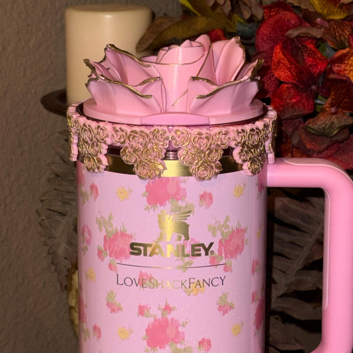 Rose Cluster Tumbler Topper, boot or halo for the Love Shack Fancy Stanley Tumblers, Pink accents with gold, Stanley Accessories BEST SELLER