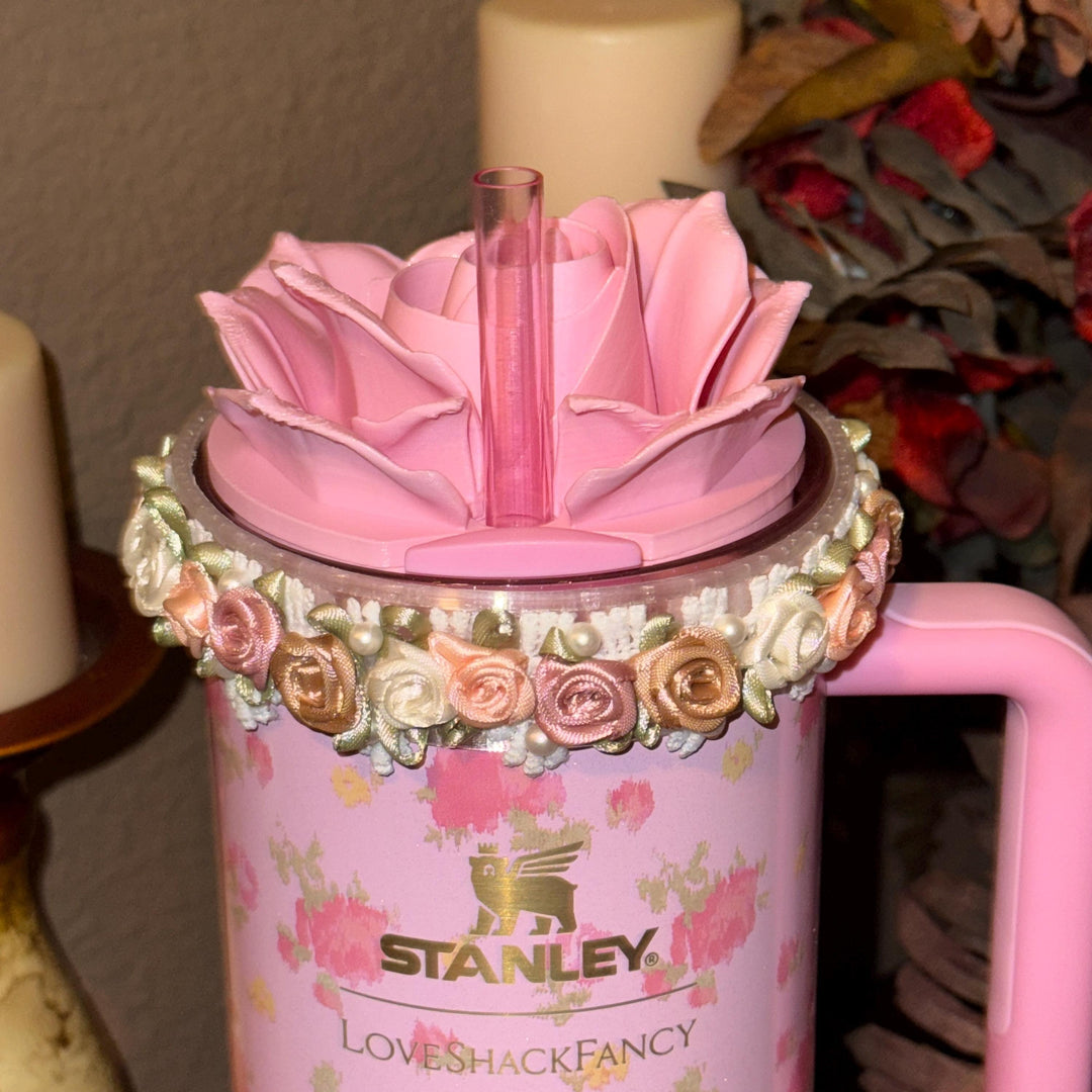 LSF Spring Floral Fancy Pearl Accessory Collection for Stanley tumblers, Halo Lid Band Bangle Boot Rose Lace, Unique Gift Hot Seller