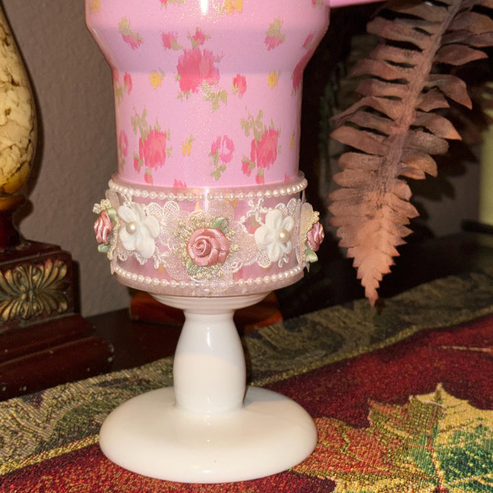 LSF Spring Floral Fancy Pearl Accessory Collection for Stanley tumblers, Halo Lid Band Bangle Boot Rose Lace, Unique Gift Hot Seller