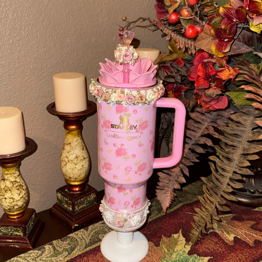LSF Spring Floral Fancy Pearl Accessory Collection for Stanley tumblers, Halo Lid Band Bangle Boot Rose Lace, Unique Gift Hot Seller