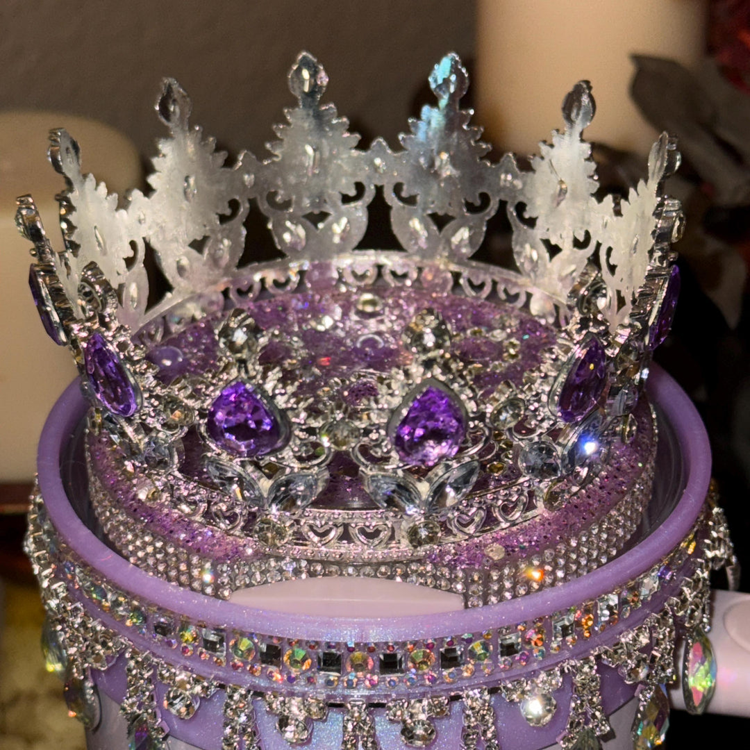 Starlit Iris Lavender Lilac Iridescent Rhinestone Princess Accessories for Stanley tumblers, Princess Crown Topper Bling Bangle Band