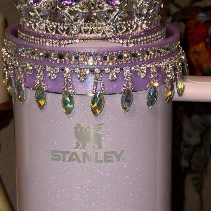 Starlit Iris Lavender Lilac Iridescent Rhinestone Princess Accessories for Stanley tumblers, Princess Crown Topper Bling Bangle Band