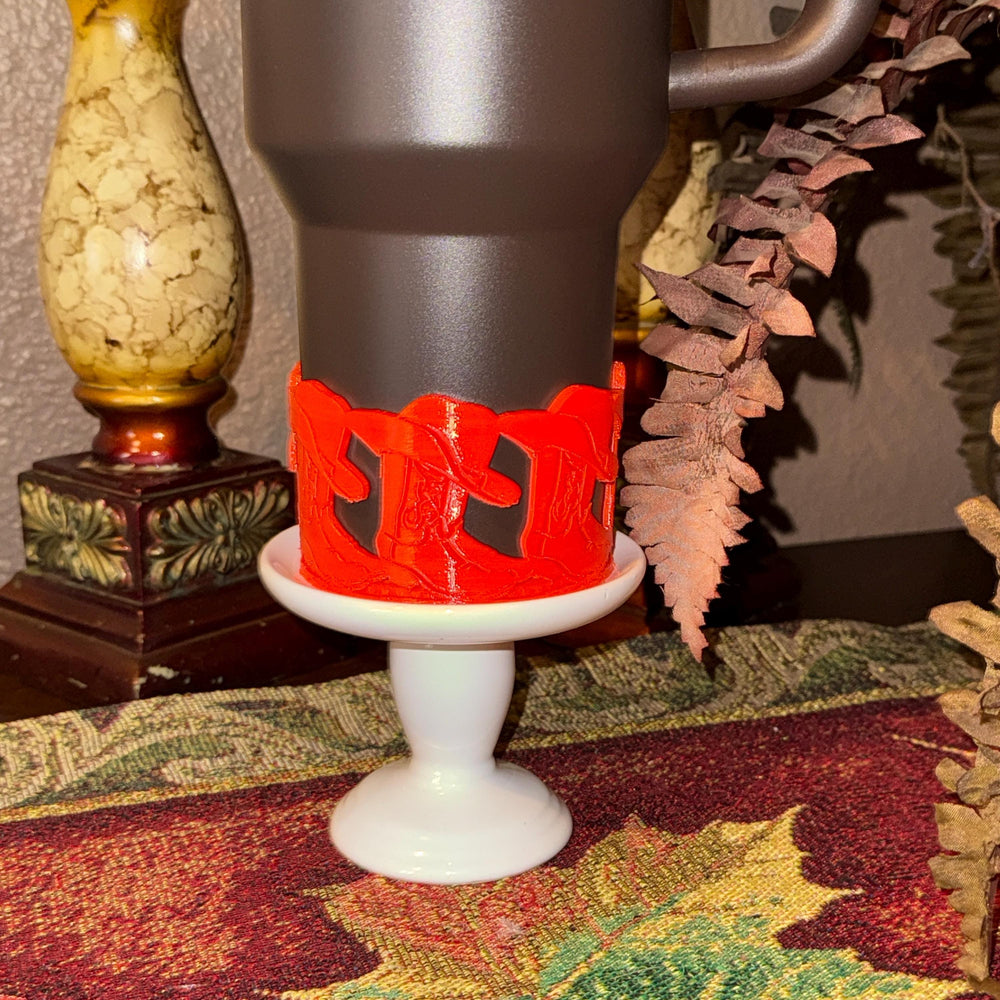 Orange Cowboy Boots Hat Cowgirl Western Camo Tumbler Boot, fits Stanley Tumbler, Cup Boot Sleeve, Unique Gift
