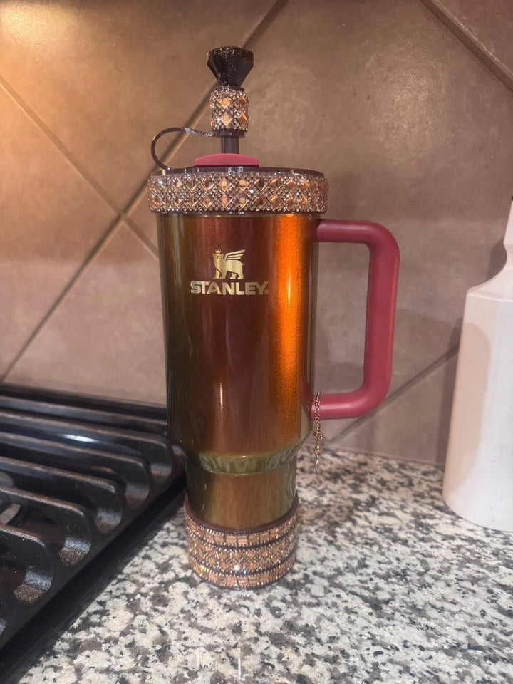 Flat Gold Rhinestone Fancy Boot Band Royal Princess Accessories for Stanley tumblers, accent jewelry, unique gift, Tyla Chocolate Gold