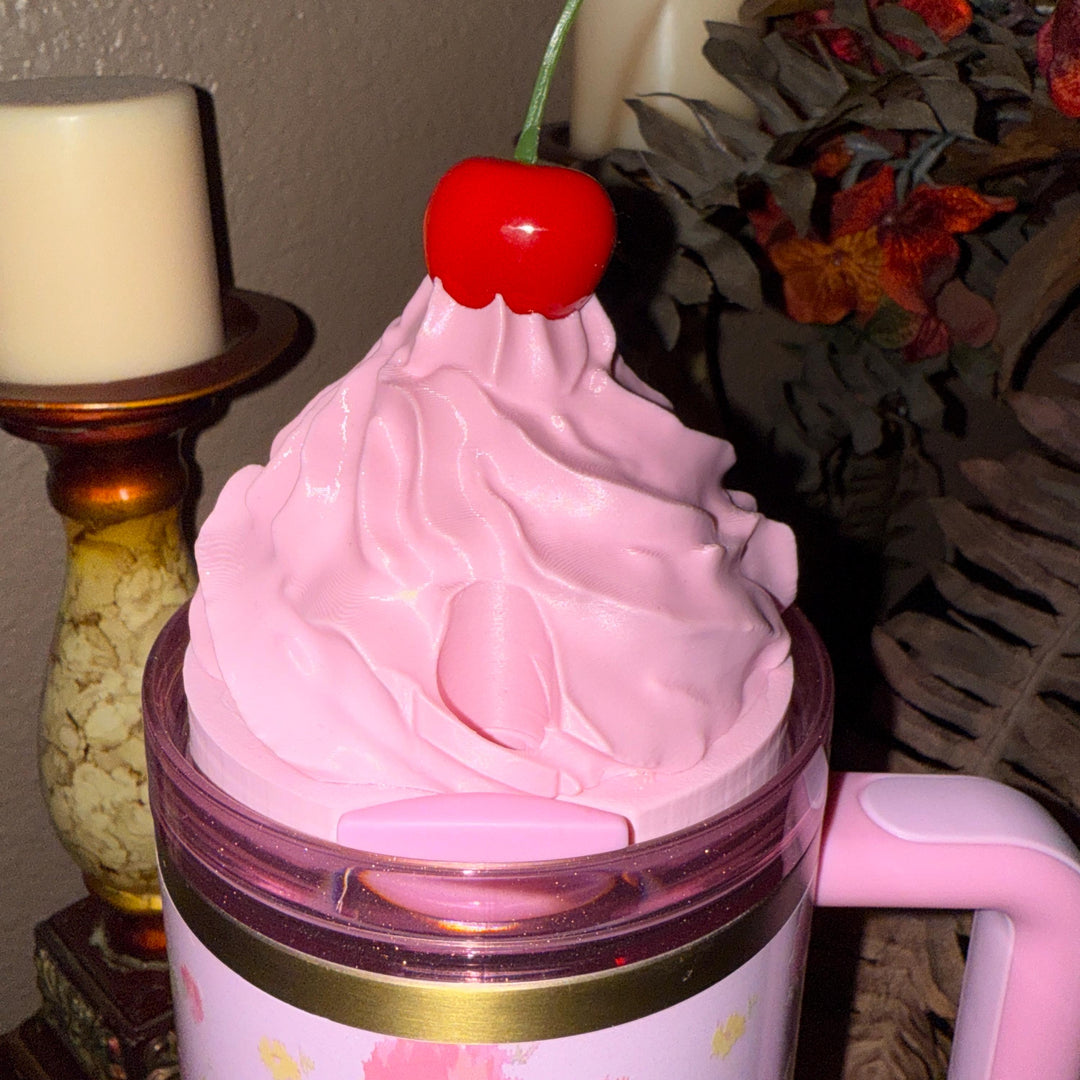 Pink Whipped with Cherry Tumbler Topper, fits the Love Shack Fancy Stanley Tumblers, 3D printed