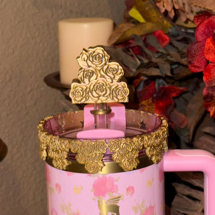 Gold Rose Cluster Tumbler Topper, boot or halo for the Love Shack Fancy Stanley Tumblers