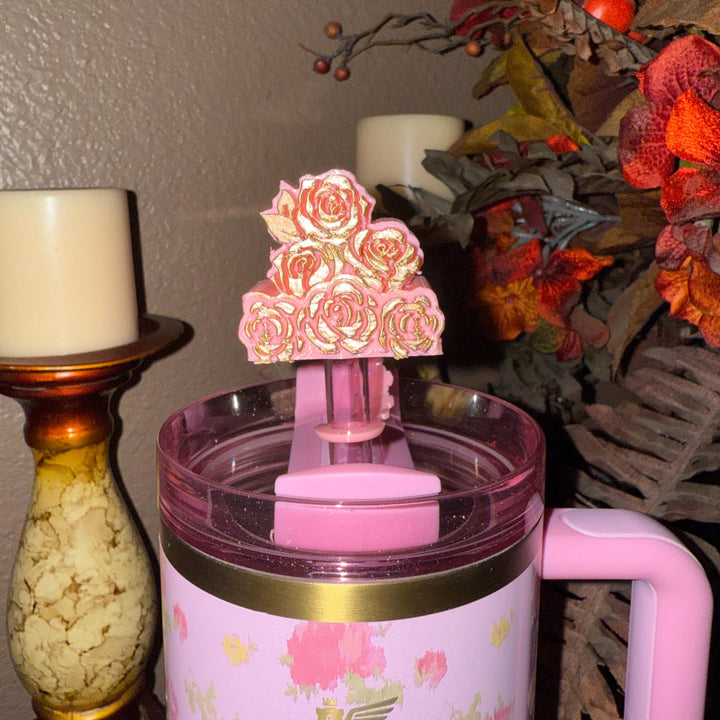 Rose Cluster Tumbler Topper, boot or halo for the Love Shack Fancy Stanley Tumblers, Pink accents with gold, Stanley Accessories BEST SELLER