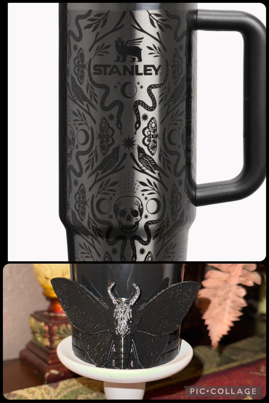 Deadly Damask tumbler boot, for Stanley 20 30 or 40 oz Tumblers, unique gift Halloween accessories black moth snake sugar skull