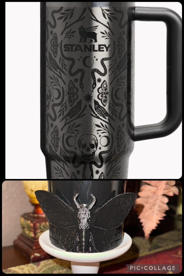 Deadly Damask tumbler boot, for Stanley 20 30 or 40 oz Tumblers, unique gift Halloween accessories black moth snake sugar skull