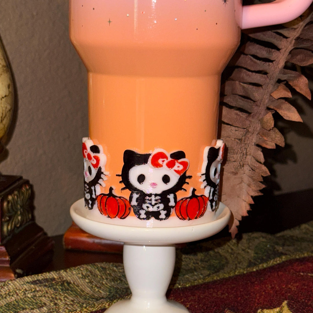Cute Halloween CAT Tumbler Boot, flowers bows, Cup Sleeve, Festive Accessories for 20 30 and 40 oz Stanley, Unique Gift, hand painted