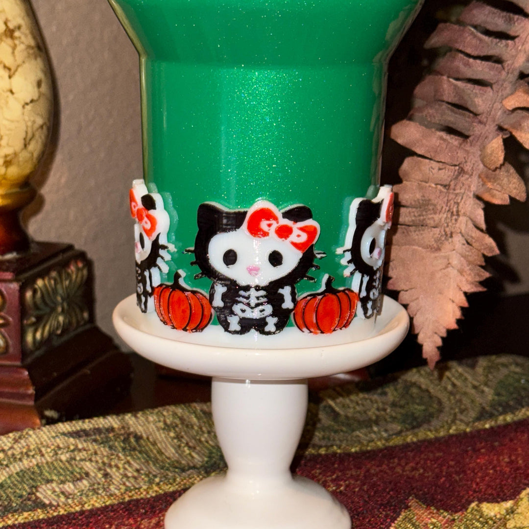 Cute Halloween CAT Tumbler Boot, flowers bows, Cup Sleeve, Festive Accessories for 20 30 and 40 oz Stanley, Unique Gift, hand painted