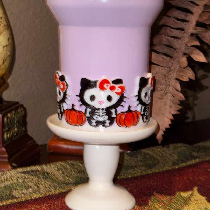 Cute Halloween CAT Tumbler Boot, flowers bows, Cup Sleeve, Festive Accessories for 20 30 and 40 oz Stanley, Unique Gift, hand painted