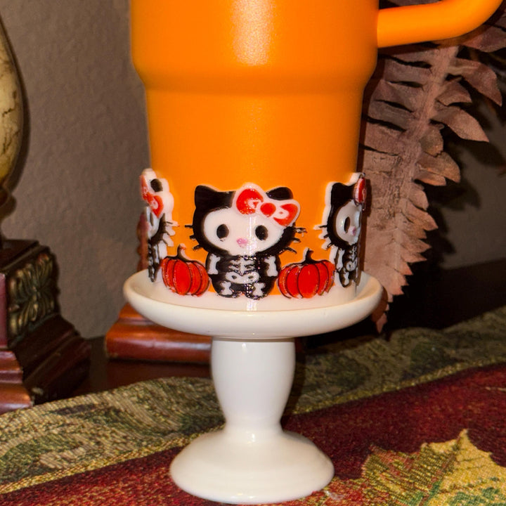 Cute Halloween CAT Tumbler Boot, flowers bows, Cup Sleeve, Festive Accessories for 20 30 and 40 oz Stanley, Unique Gift, hand painted